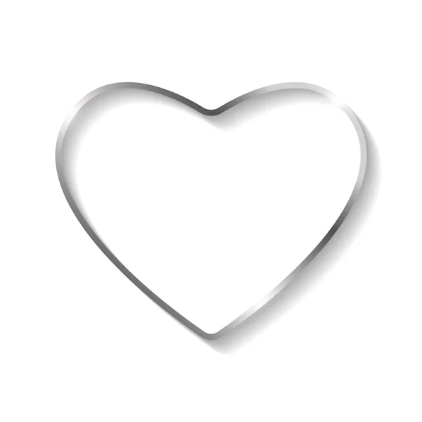 Silver Heart Shape Frame Shadows Highlights Isolated White Background — Wektor stockowy