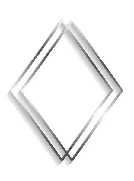 Silver Double Rhombus Frame Shadows Highlights Isolated White Background — Stok Vektör