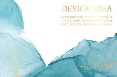 Modern suluboya arkaplan veya zarif kart tasarımı veya soyut mavi mürekkep dalgaları ve altın kaplamalı duvar kağıdı veya poster.