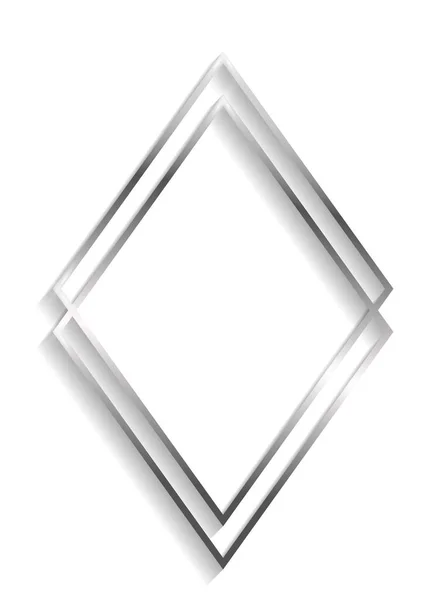 Silver Double Rhombus Frame Shadows Highlights Isolated White Background — Wektor stockowy