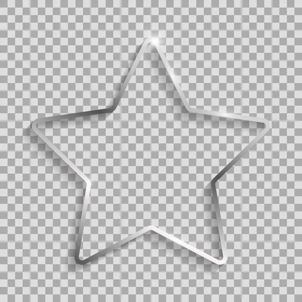 Silver Star Shaped Frame Shadows Highlights Isolated Transparent Background — Wektor stockowy