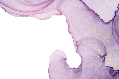 Modern suluboya arkaplan ya da zarif kart tasarımı ya da soyut mor mürekkep dalgaları ve altın lekeli duvar kağıdı ya da poster.