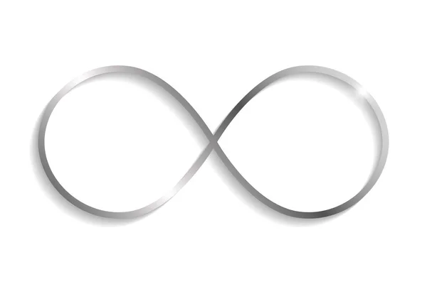 Silver Infinity Sign Shadows Highlights Isolated White Background — Διανυσματικό Αρχείο