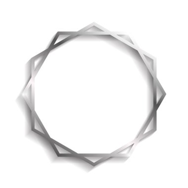 Beyaz arkaplanda gölgeli gümüş daire dekoratif çerçeve ve gölgeler.