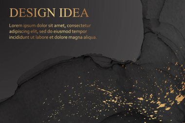 Modern suluboya arkaplan veya zarif kart tasarımı veya soyut siyah mürekkep dalgaları ve altın lekeli duvar kağıdı veya poster.