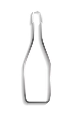 Silver champagne bottle frame with shadows and highlights isolated on a white background.