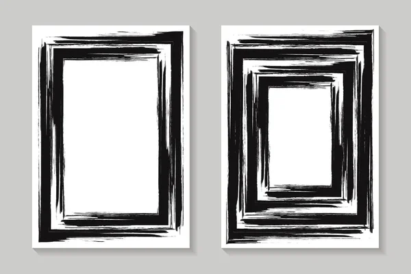Black Grunge Rectangle Frames Ink Paint — Stockvector