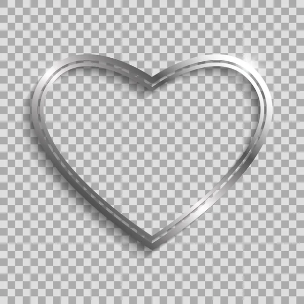Silver Double Heart Frame Shadows Highlights Isolated Transparent Background — Stok Vektör