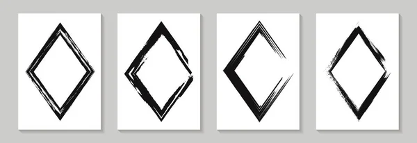 Set Black Grunge Rhombus Frames Paint Ink — Stockvector