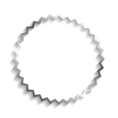 Silver zig zag circle frame with shadows and highlights isolated on a white background.
