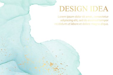 Modern suluboya arkaplan veya zarif kart tasarımı veya soyut mavi mürekkep dalgaları ve altın kaplamalı duvar kağıdı veya poster.