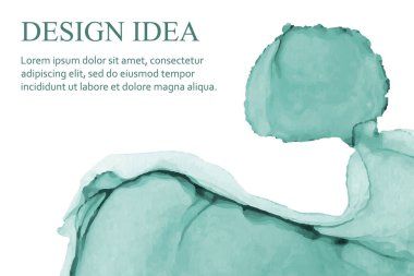 Modern watercolor background or elegant card design or wallpaper or poster with abstract turquoise ink waves and stains.