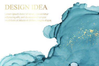 Modern suluboya arkaplan veya zarif kart tasarımı veya soyut mavi mürekkep dalgaları ve altın kaplamalı duvar kağıdı veya poster.