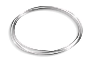 Silver decorative ellipse frame with shadows and highlights isolated on a white background.