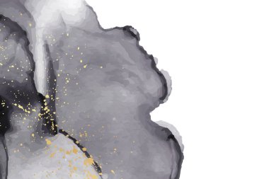 Modern suluboya arkaplan veya zarif kart tasarımı veya soyut siyah mürekkep dalgaları ve altın lekeli duvar kağıdı veya poster.