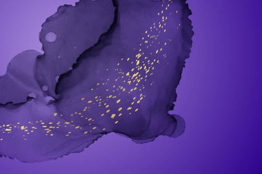 Modern suluboya arkaplan ya da zarif kart tasarımı ya da soyut mor mürekkep dalgaları ve altın lekeli duvar kağıdı ya da poster.