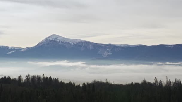 Sonbahar Kış Mevsiminde Gün Işığında Karlı Dağ Sırtı Manzarası — Stok video