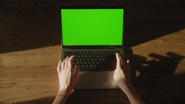 Top View Caucasian Woman Hands Typing Code Hold Still Laptop — Αρχείο Βίντεο