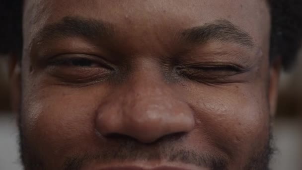 Close Shot African American Man Eyes Single Blink Slow Motion — Stockvideo