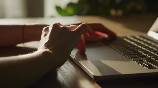Close Woman Hands Scroll Three Times Leave Frame Laptop Computer — Video