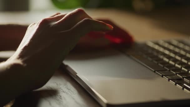 Close Caucasian Woman Hands Sroll Swipe Laptop Computer Touchpad 90Fps — Video