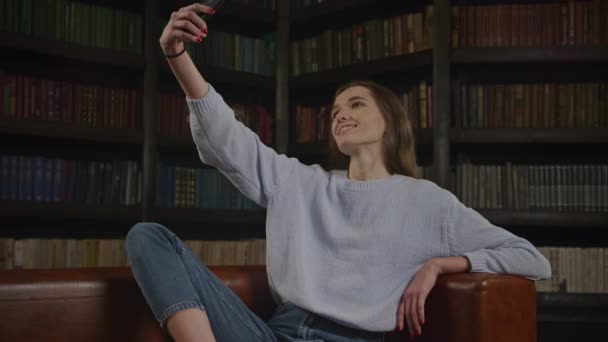 Young Adult Caucasian Woman Student Taking Selfie Her Smart Phone — Stock videók