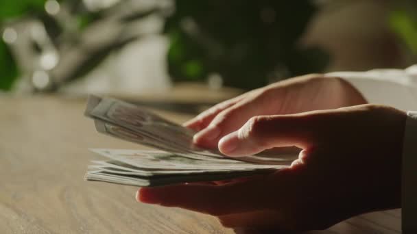 Handheld Close Caucasian Woman Hands Counting Money 100 Dollar Bill — Stock videók