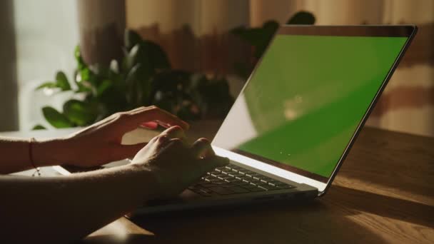 스크린 컴퓨터 키보드로 입력하는 코카서스 여성의 클로즈업 — 비디오