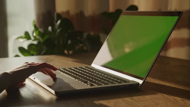 Dispositivi Schermo Verde Navigando Laptop Chroma Key Rallentatore All Interno — Video Stock