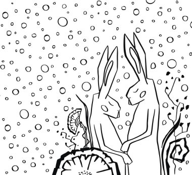 Çizgi vektör tavşan sembolü logo siyah