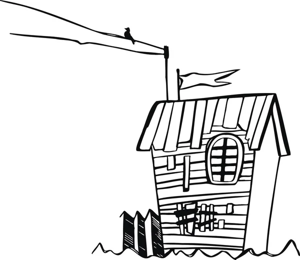 Linha Vetor Abandonado Velho Símbolo Casa Logotipo Preto — Vetor de Stock