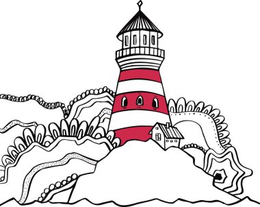 Çizgi vektörü deniz feneri liman iskele simgesi logosu siyah