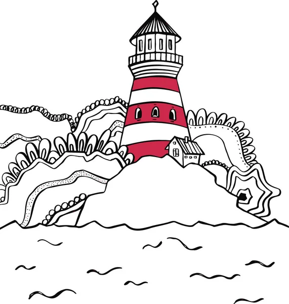 Linienvektor Leuchtturm Hafenpier Symbol Logo Schwarz — Stockvektor