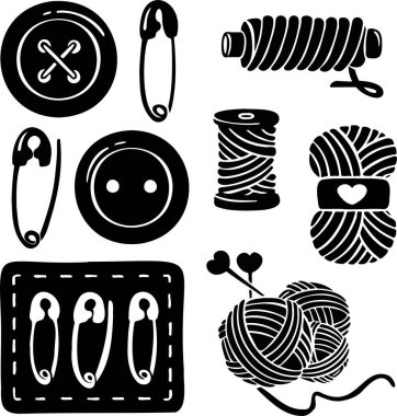 Örgü dikme simgeleri elle yapılan dikiş işi ikonu vektörünü ayarlar