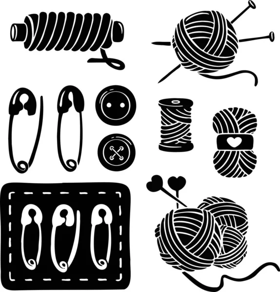 手で作られた針仕事のアイコンベクトルを設定する縫製シンボルを編む — ストックベクタ