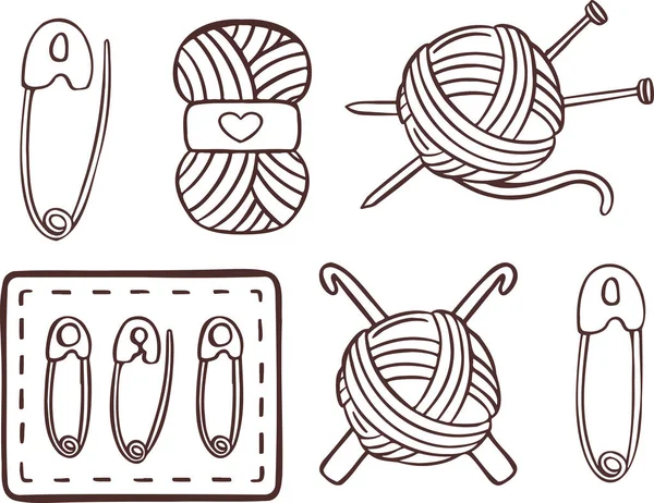 手で作られた針仕事のアイコンベクトルを設定する縫製シンボルを編む — ストックベクタ