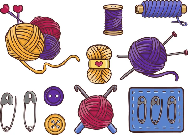 Tricotar Símbolos Costura Conjunto Vetor Ícone Bordado Feito Por Mãos —  Vetores de Stock