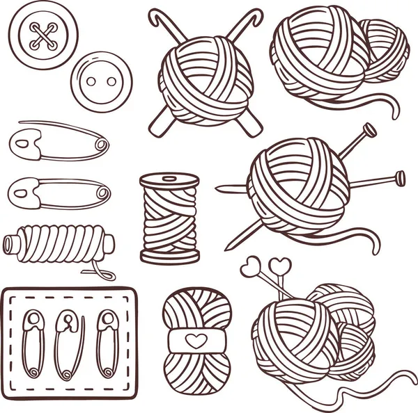 Örgü dikme simgeleri elle yapılan dikiş işi ikonu vektörünü ayarlar