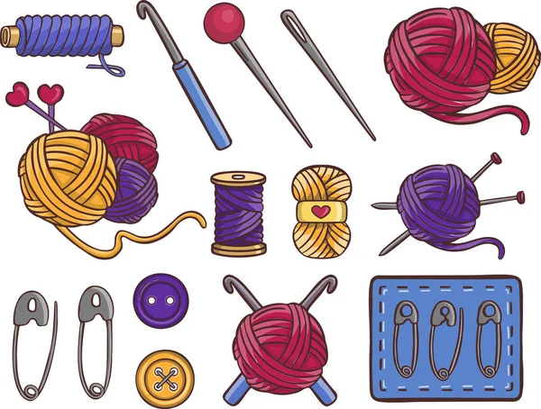 Tricotar símbolos de costura conjunto vetor ícone bordado —  Vetores de Stock