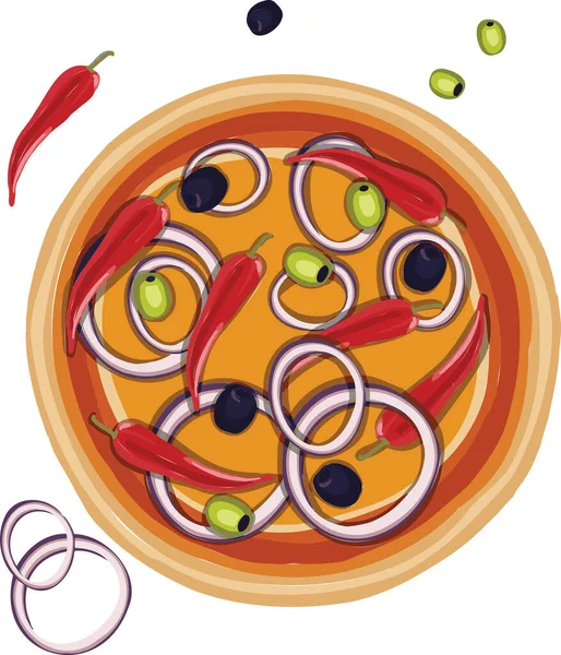 Pizza Disegnata Mano Sul Tagliere Illustrazione — Vettoriale Stock