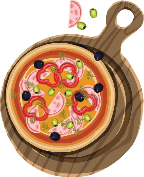 Pizza Disegnata Mano Con Olive Peperoni Illustrazione — Vettoriale Stock
