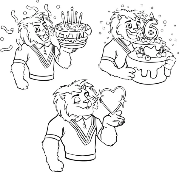 Émotions Émoticônes Lion Joie Vacances Dessin Animé Personnage — Image vectorielle