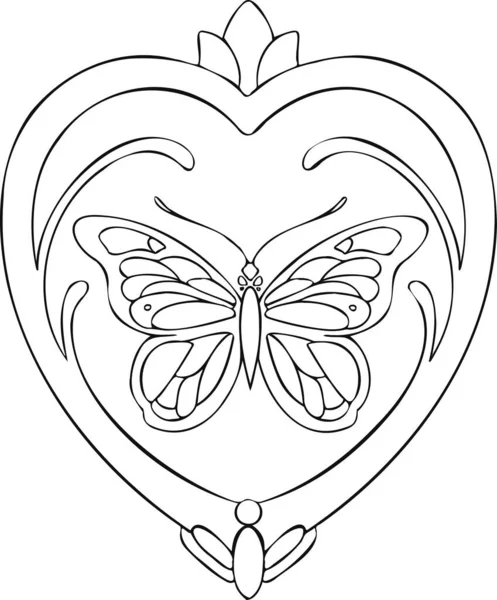 Ethnic Butterfly Heart Line Coloring Book — Stockvektor