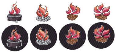 .Şenlik ateşi, bir kase ateş, ateş. El çizimi sembol simgesi