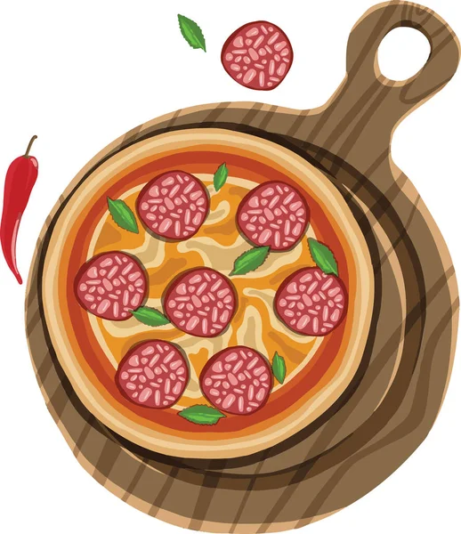 Handgezeichnete Pizza Auf Schneidebrett — Stockvektor
