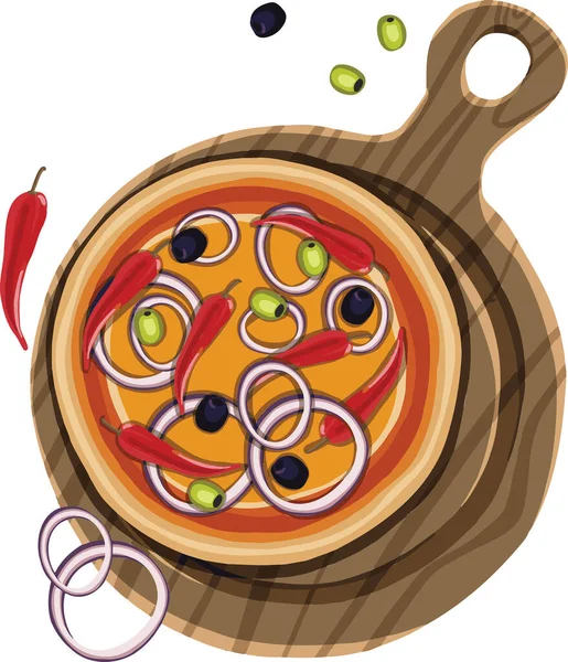 Pizza Disegnata Mano Sul Tagliere Illustrazione — Vettoriale Stock
