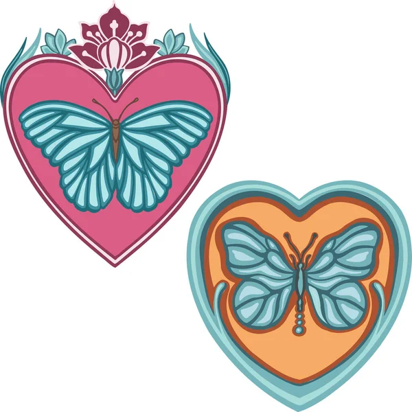 Beautiful Colored Ethnic Love Butterflies Hand Drawn — 스톡 벡터