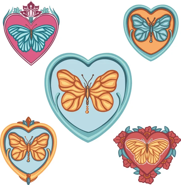 Όμορφα Χρωματιστά Έθνικ Πεταλούδες Αγάπη Χέρι Που — Διανυσματικό Αρχείο