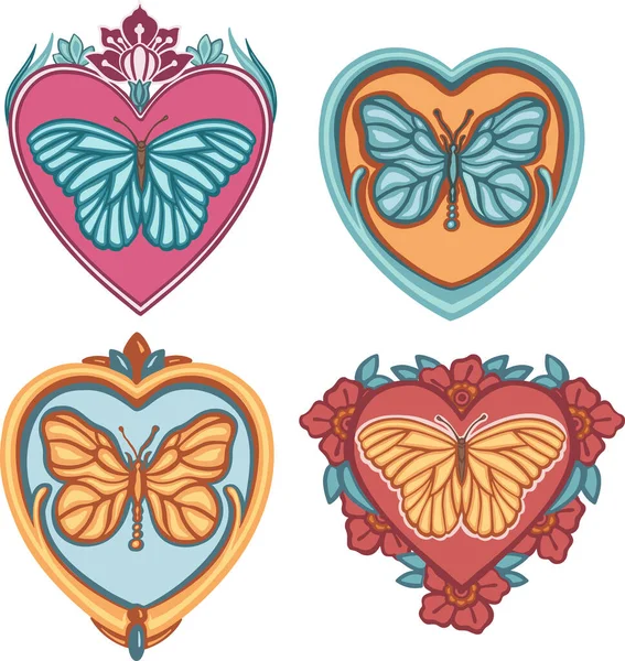 Beautiful Colored Ethnic Love Butterflies Hand Drawn — 스톡 벡터
