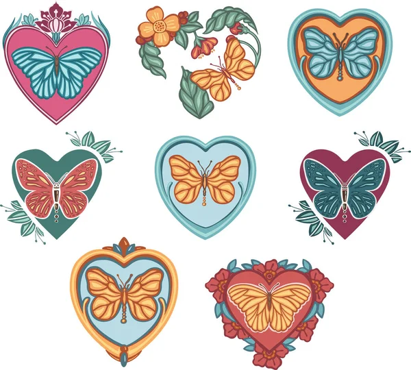 Hermoso Color Étnico Amor Mariposas Mano Dibujado — Vector de stock